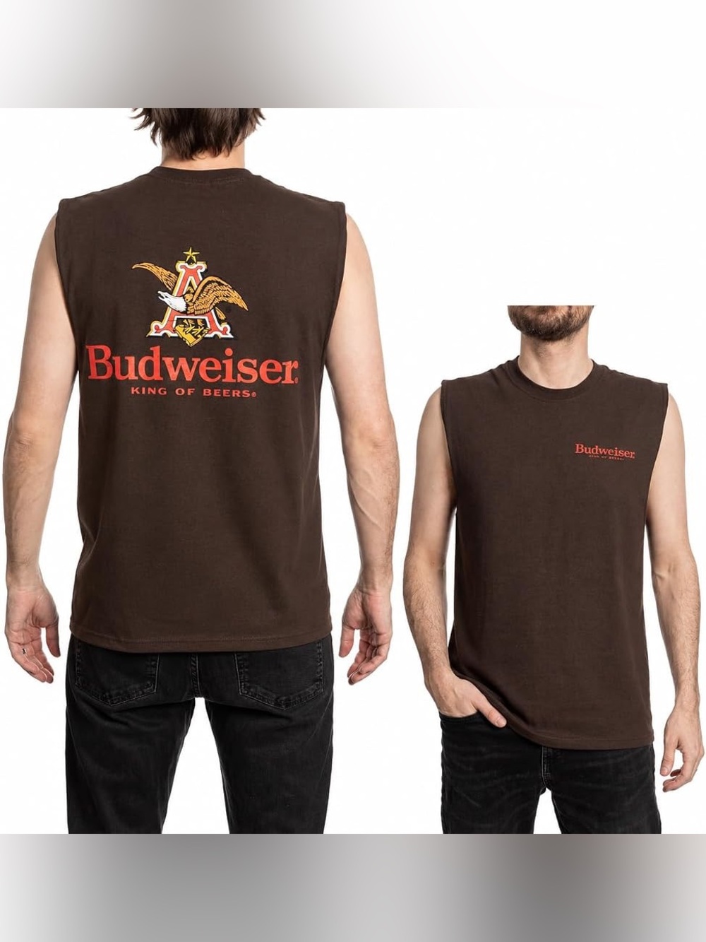 Budweiser Brown Sleeveless Logo Tank with Back & Front Graphics